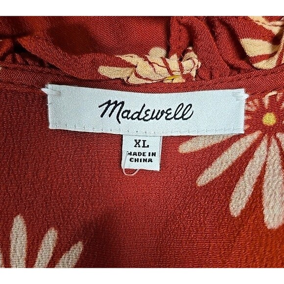 Madewell Ruffle-Edge Wrap Midi Dress Floral Daisy Daydream Orange Clay Size XL - Picture 6 of 10